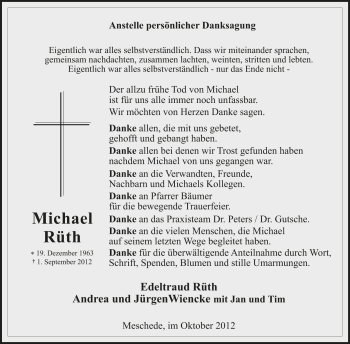 Traueranzeige von Michael Rüth von Tageszeitung